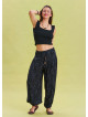 Elastic Waist Lace Detailed Anthracite Viscose Trousers 4539